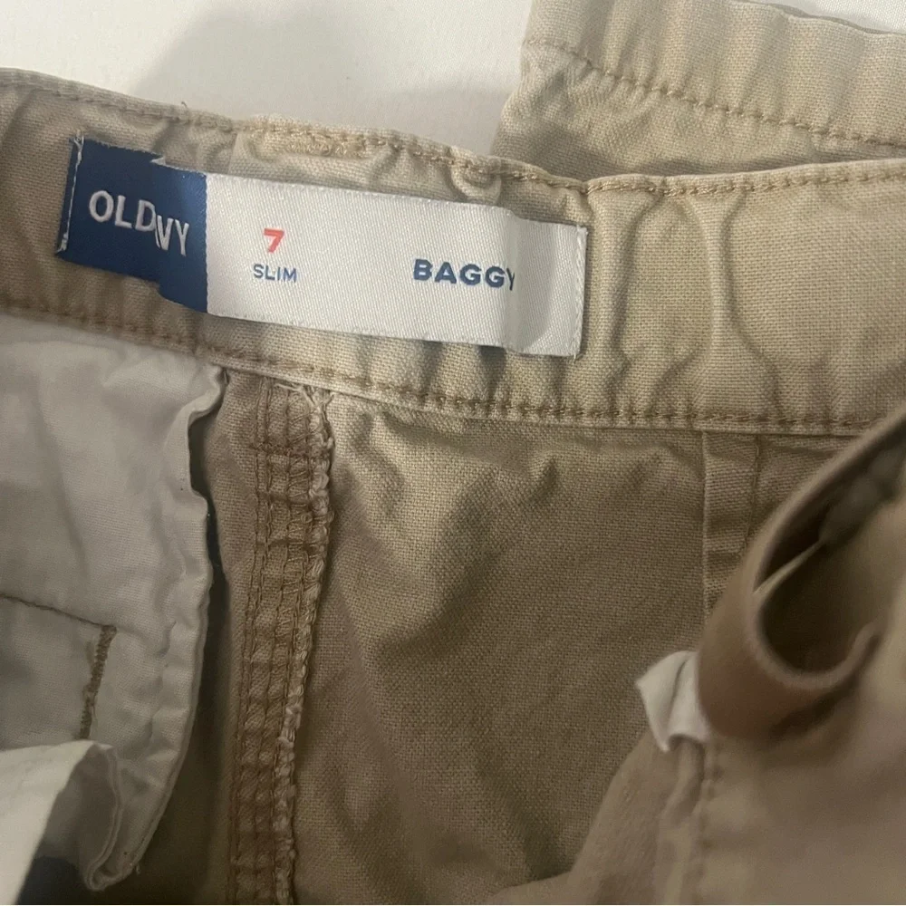 Old Navy Boys Bundle (2) Size 7 Slim Baggy Cargo Pants Beige Olive Adj Waist
